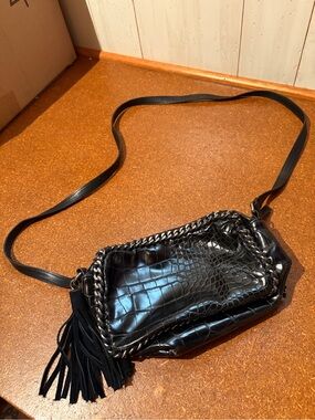 Zara Croc-Embossed Crossbody Bag with Tassel